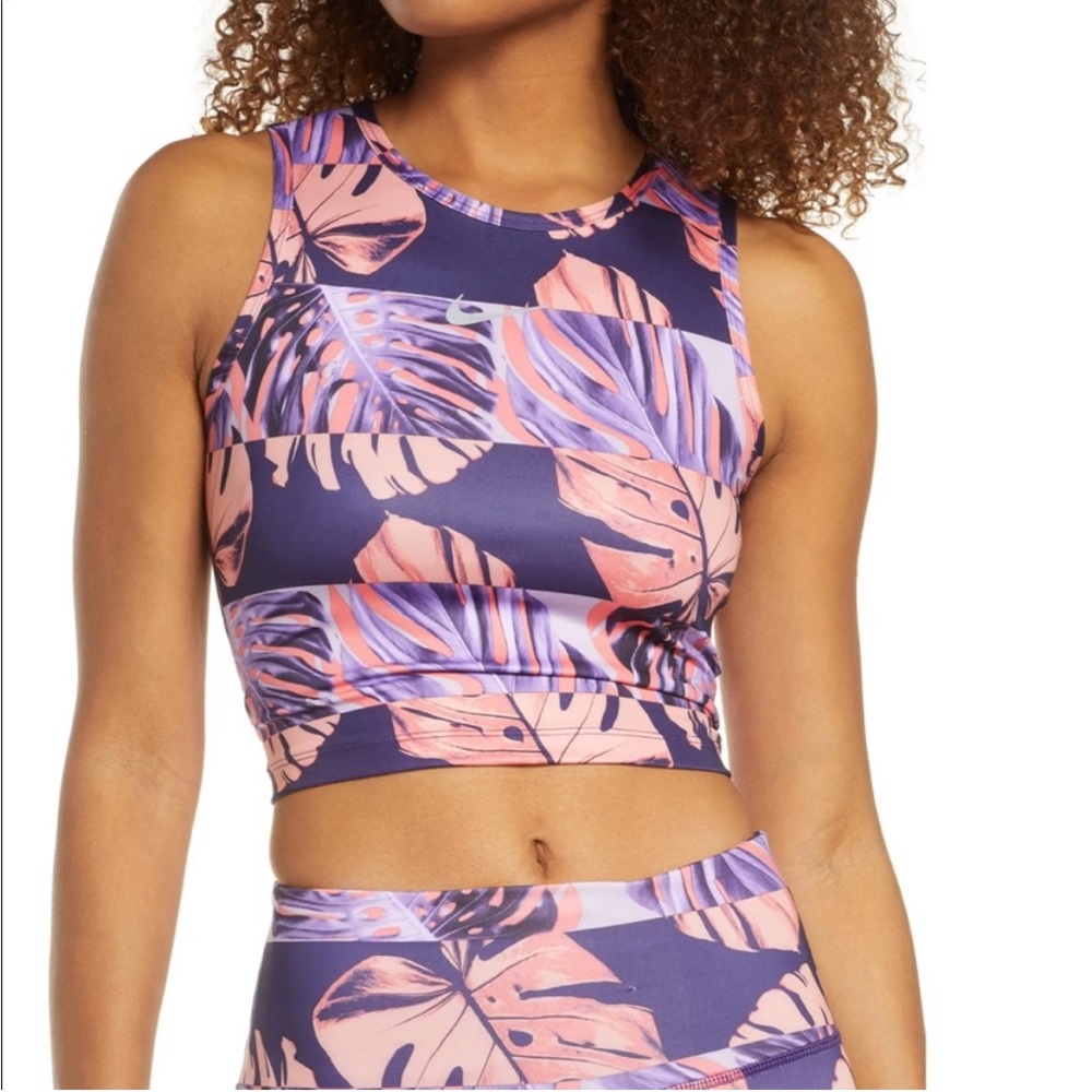 Nike Dri-Fit Pink Purple Palm Cropped Workout Tank Top